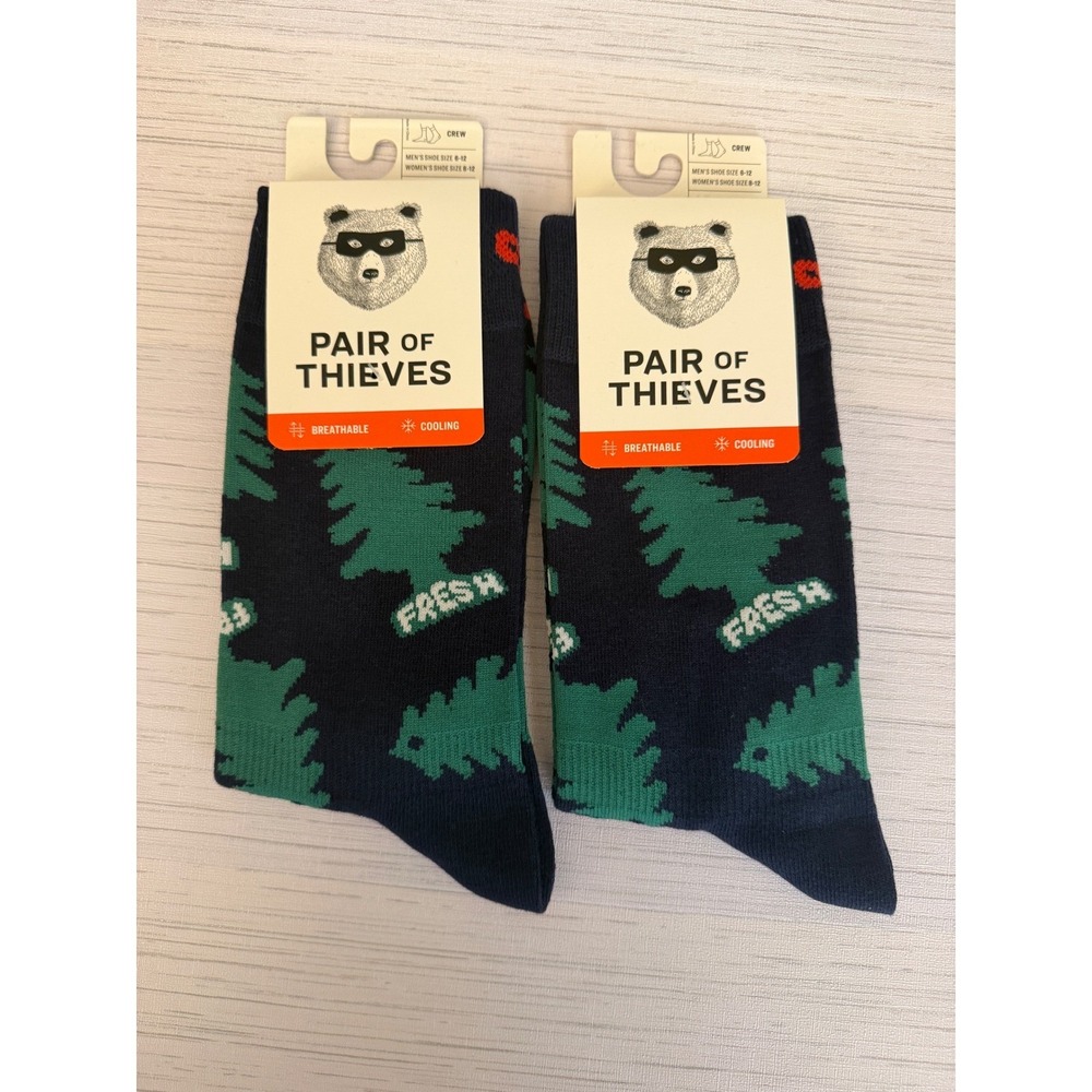 Pair of Thieves Crew Socks 2 Pack Navy Blue Pine Tree Air Freshener Fresh 8-12